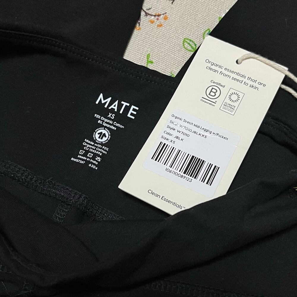 MATE the Label Organic Stretch Midi Legging Pockets Black Size XS Workout Cotton - Picture 5 of 5
